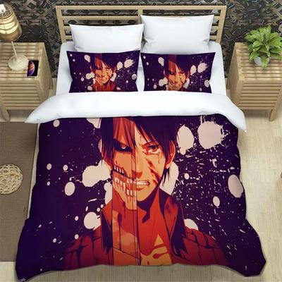 Attack On Titan Printed Polyester Bedding Set Soft Quilt Cover Pillowcase Comfortable Anime Design