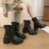 Temperament High-heeled Thick-soled Versatile Martin Boots Women's Classic High-end Lace-up Small Elastic Short Boots Thin Boots