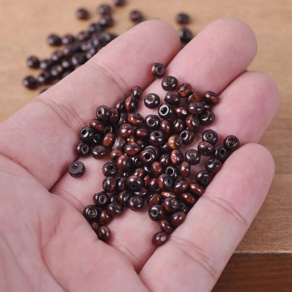 1000pcs Round 4mm Plated Coated Color Natural Wood Small Loose Spacer Beads for DIY Crafts Woodcraft Jewelry Making Accessories