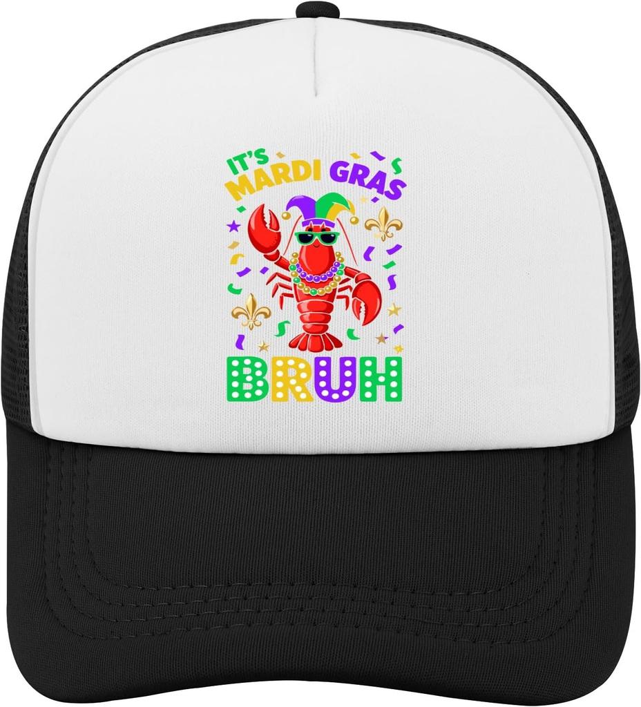 Mardi Gras Lobster Bruh Trucker Hat Polyester Casual Adjustable Summer Baseball Cap for Adults