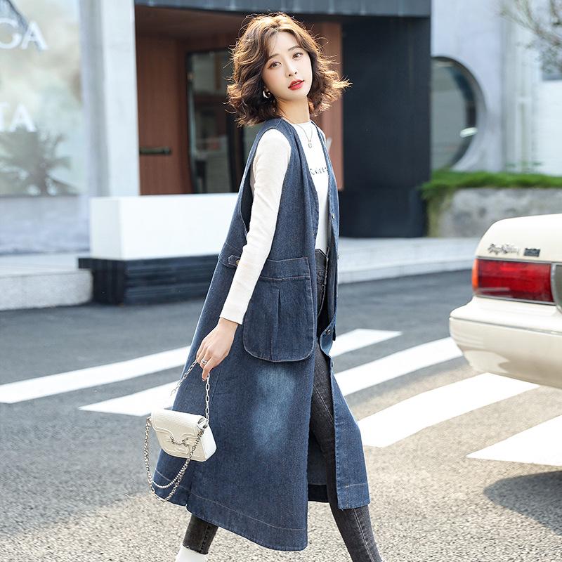 Women's Mid-Length Denim Vest Dress - 2022 Trendy Korean Style with Large Pockets for Spring and Autumn