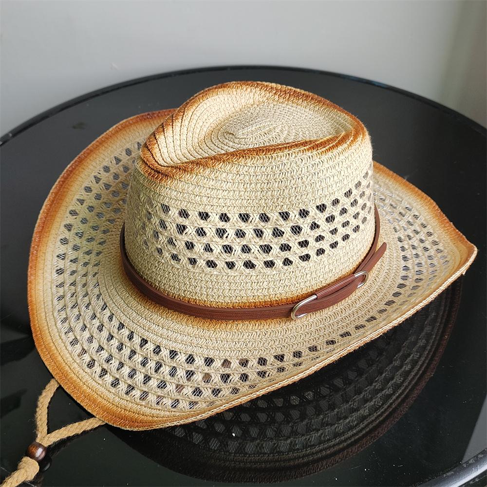 Holllow Cowboy Straw Hat Women Men Summer Handmade Vintage Hollow Western Brim Sun Protection Fisherman Mountaineering Bohemian