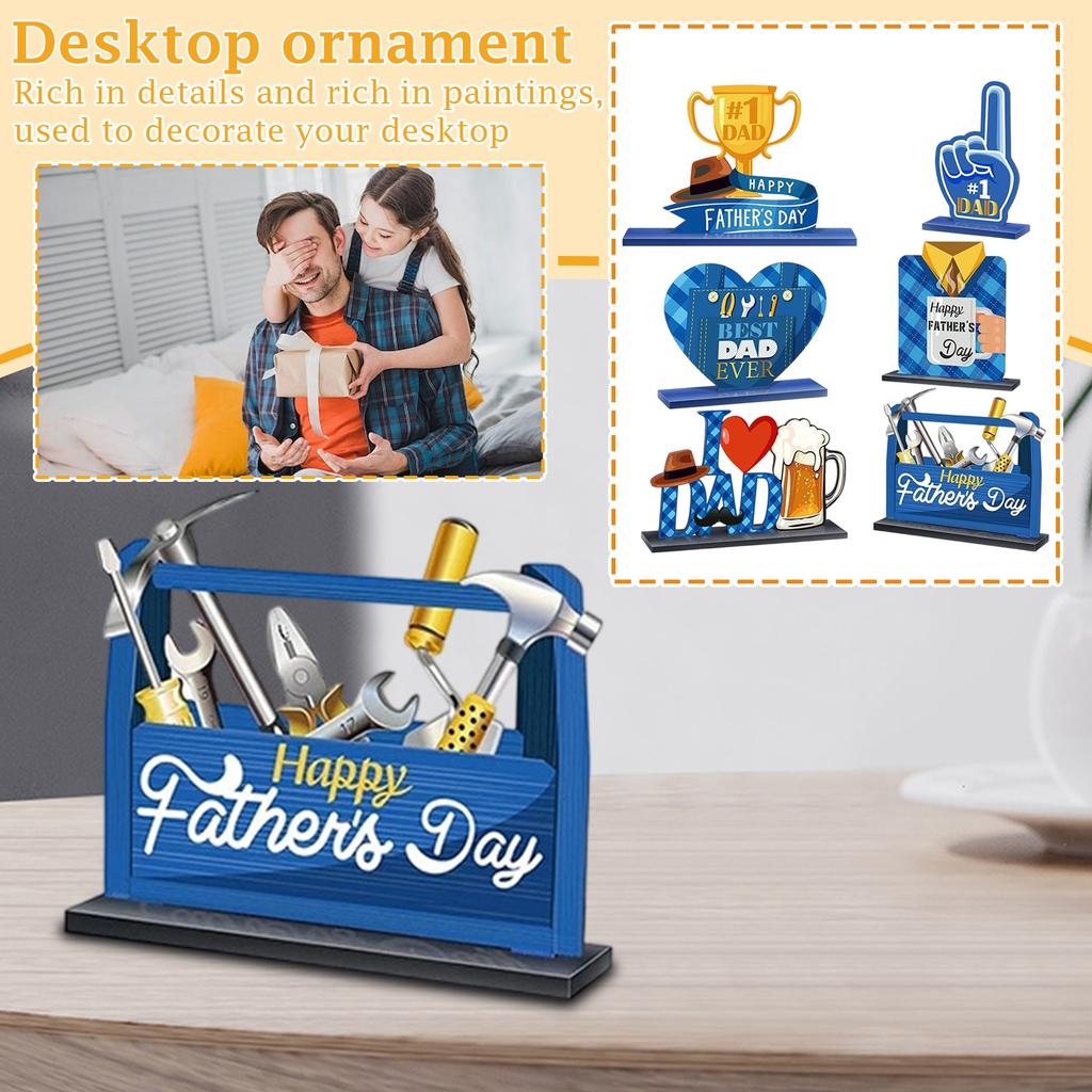Father's Day Table Decoration 6-Piece Set - Happy Father's Day Home Party Wooden Craft Ornaments