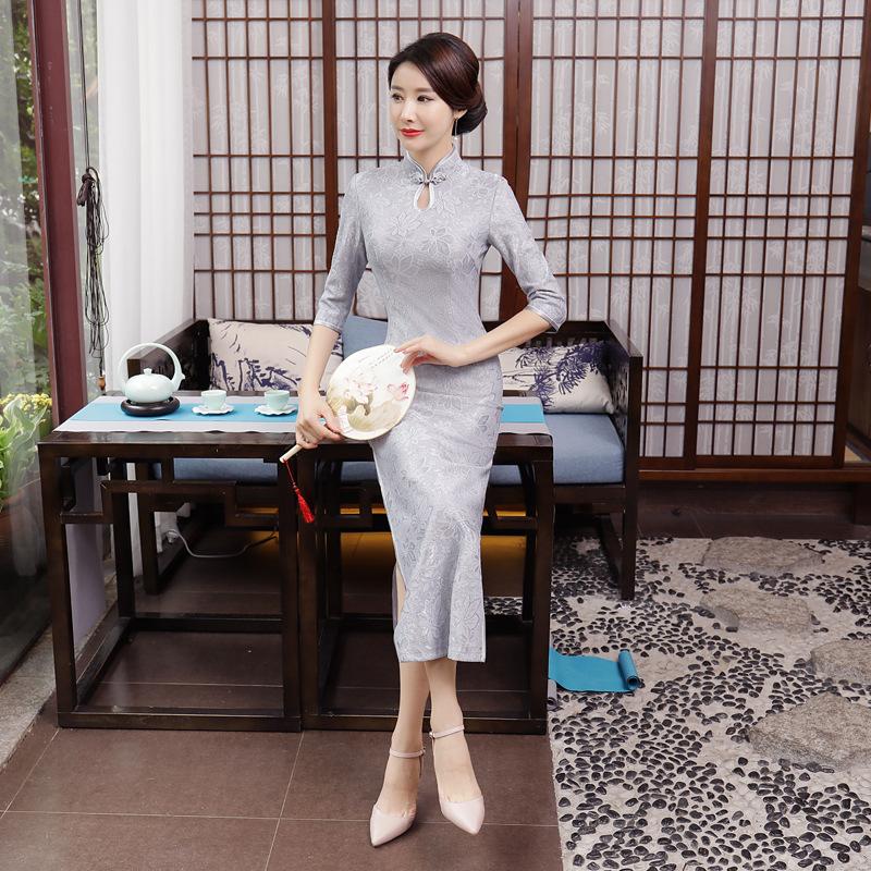 Autumn and winter long cheongsam dress large size daily banquet retro improved performance clothes Chinese style