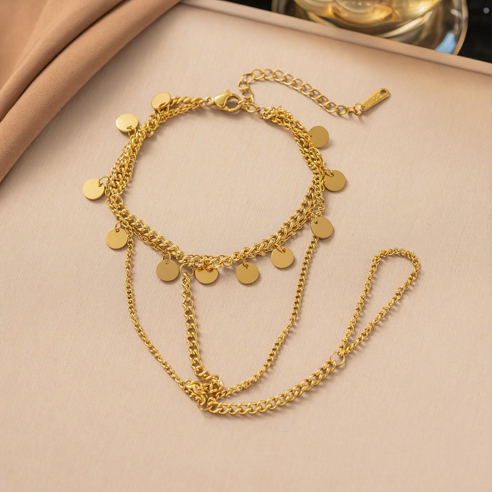 Gold-Plated Double Layer Thin Chain Stainless Steel Hand Chain Jewelry