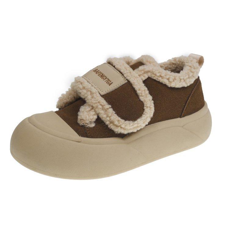 

Хлопковые туфли на подошве-маффине на липучке женские зимние бархатные утепленные 2025 зима новая обувь-лоферы на одной педали хлебные туфли тренд 40 коричневый