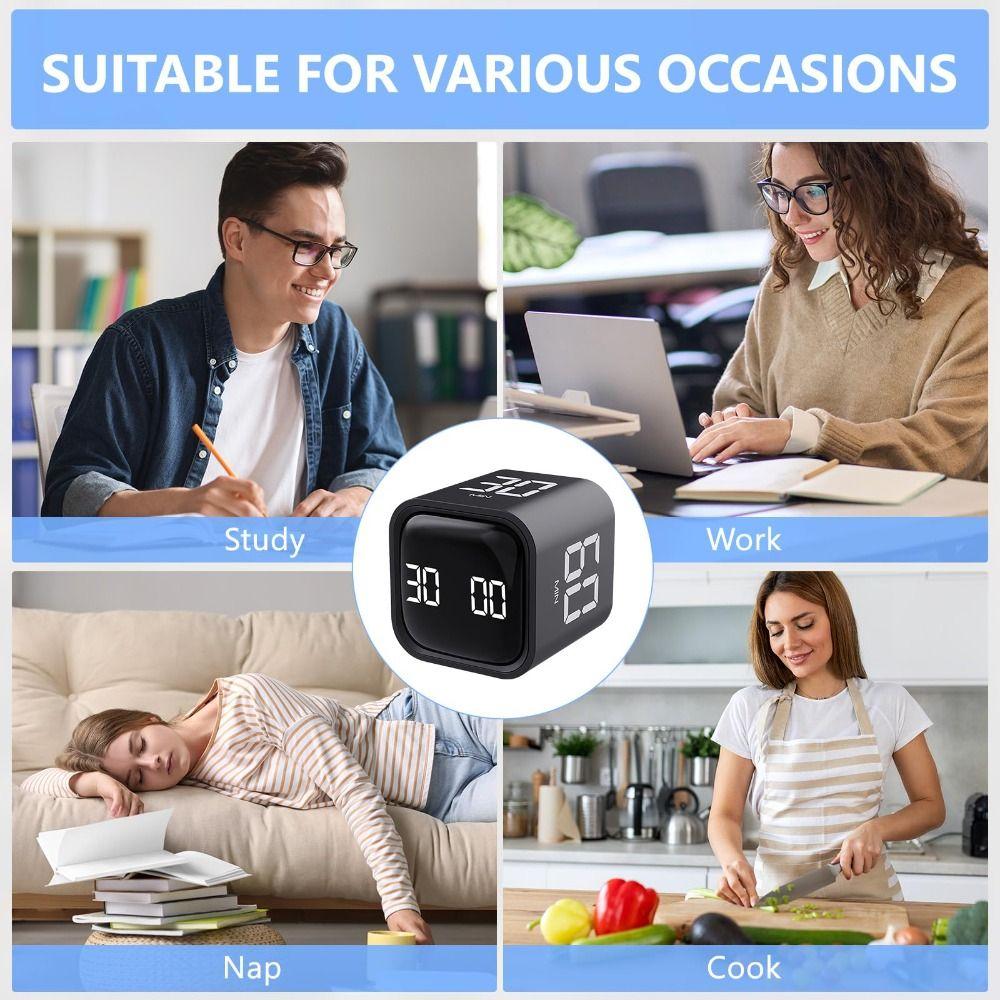 Gravity Sensing Pomodoro Timer 5/10/30/60min Digital Productivity Timer Alarm Clock  for Cooking
