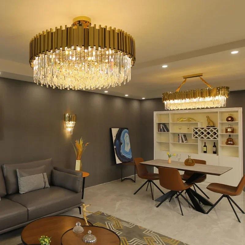 Modern living room luxury gold LED crystal chandelier villa home home decoration indoor ceiling chandelier lighting fixtures