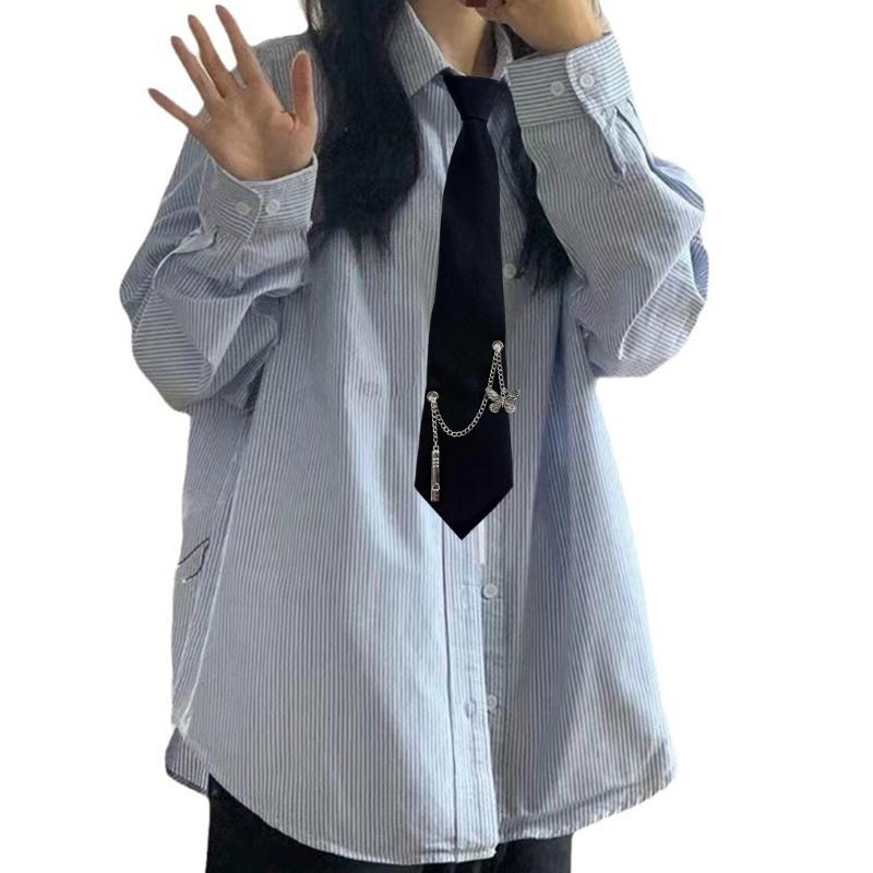 PreTied Women Necktie With Quick Zipper Design Fashion 2000s Punk Chain Decors Neck Tie For Business Event Gathering