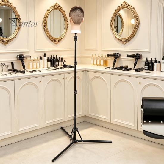 Hairdressing Training Wig Stand 0.5/1.6M Mannequin Head Stand, Height Adjustable Display Tripod for Cosmetology, Training, Styling Hair Perming