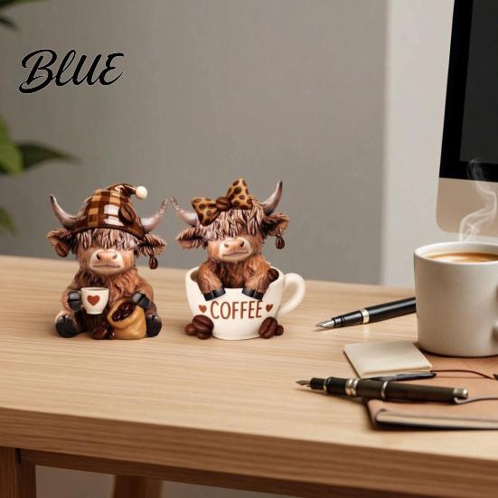 Coffee Corner Shelf Accessory 2Pcs Cow Figurine Cute Resin Animal Statue for Home Desk Calf Bar Decor Cafe Style Tabletop Ornament Creative