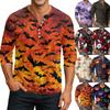 Men's Button-Down Contrast Raglan 3/4 Sleeve Top