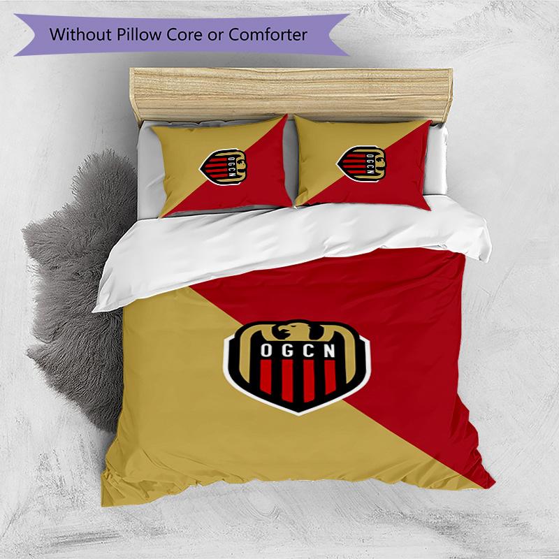OGC Nice FC Bedwäsche-Set 3-teilig Atmungsaktiver Bettbezug mit Kissenbezügen Dekorative Bettwäsche für Schlafzimmer Zuhause