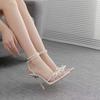 Women's Butterfly Pearl Rhinestone Pointed Toe Crystal Heel Sandals