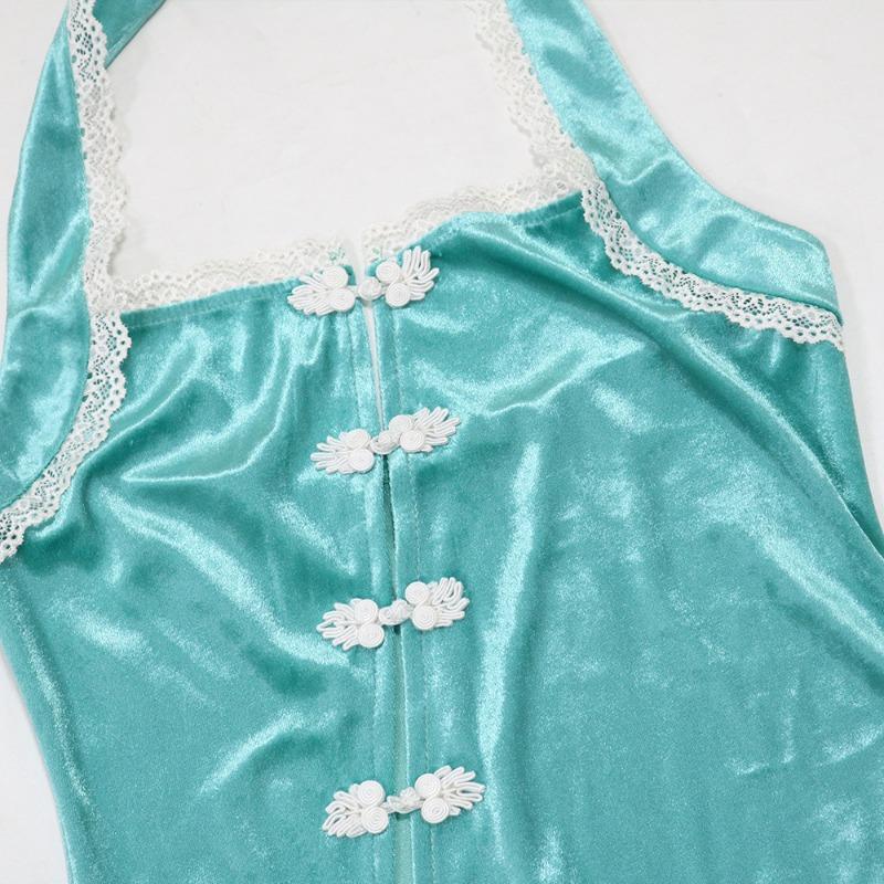 Ladies Cheongsam Hot Girl Sexy Nightclub Sleeveless Backless Split Short Skirt Package Hip Slim Dresses
