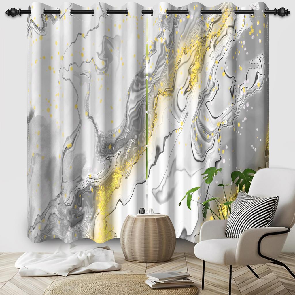 Marble Print Curtains Gold Silver Blue Purple Fluid Art Window Curtains Living Room Bedroom Modern Home Decor Blackout Curtain