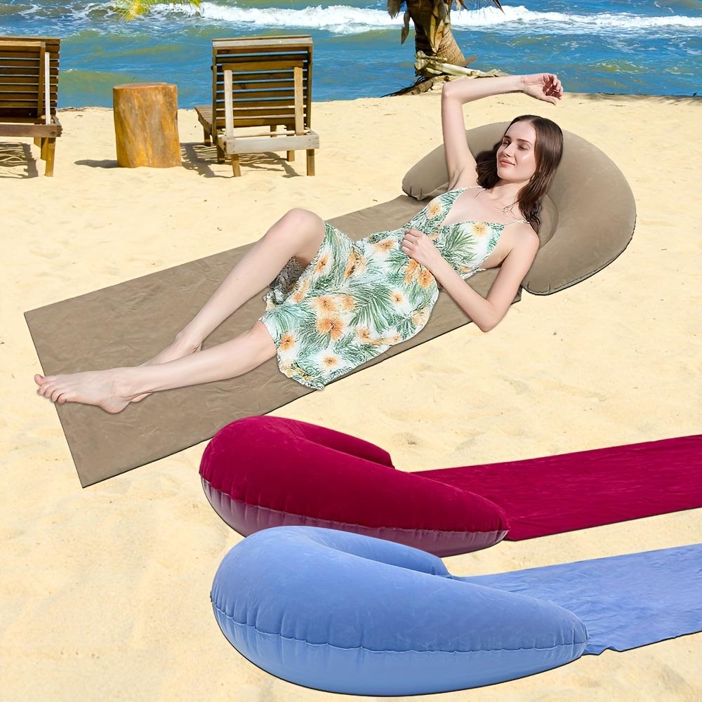 1Pc Inflatable Beach Mat, PVC Inflatable Cushion, Foldable Beach Sleeping Pad, Suitable For Outdoor Activities, Moisture-Proof And Portable Design