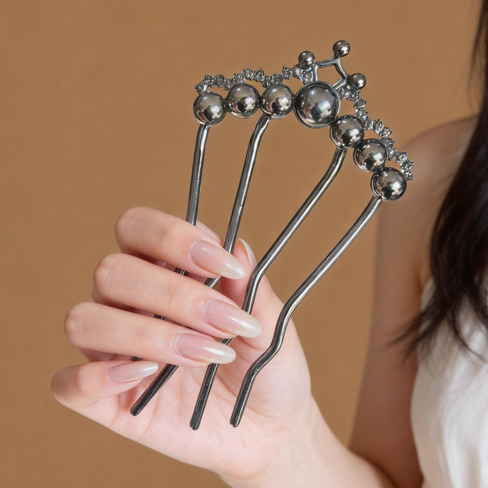 Elegant Blue Crystal Flower Hair Combs Pins Women Daily U-shaped Hairpin For Bun Hairstyle Female Hair Updo Pin Accessories Gift