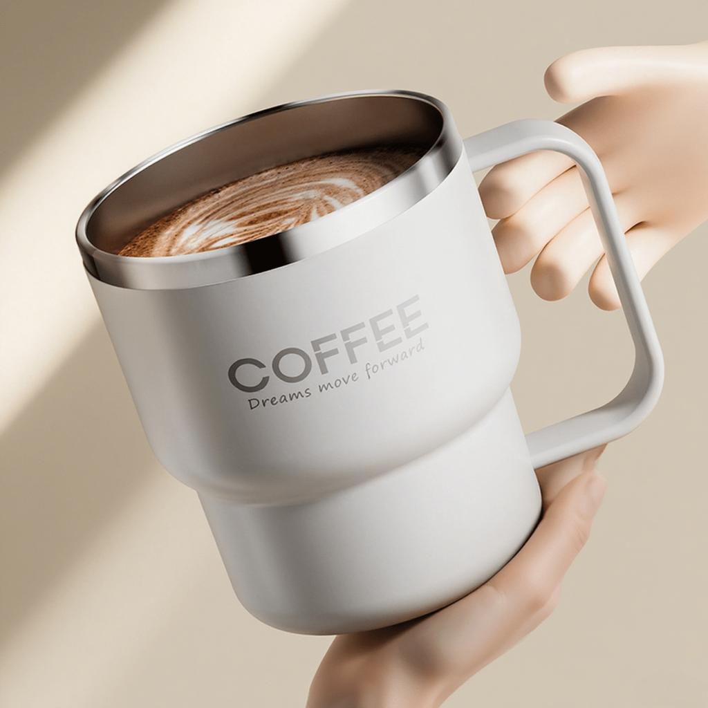 304 Stainless Steel Coffee Mug with Handle & Lid, Double Layer Thermal Insulated Coffee Cup, Anti-Scalding Milk Tea Water Cup