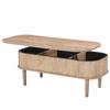 1000 Mm Lift Top Coffee Table, Fluted Oval Coffee Table with 3 Hidden Compartment, Mid Century Wooden Oval Center Desk with Storage, Lift Up Tabletop