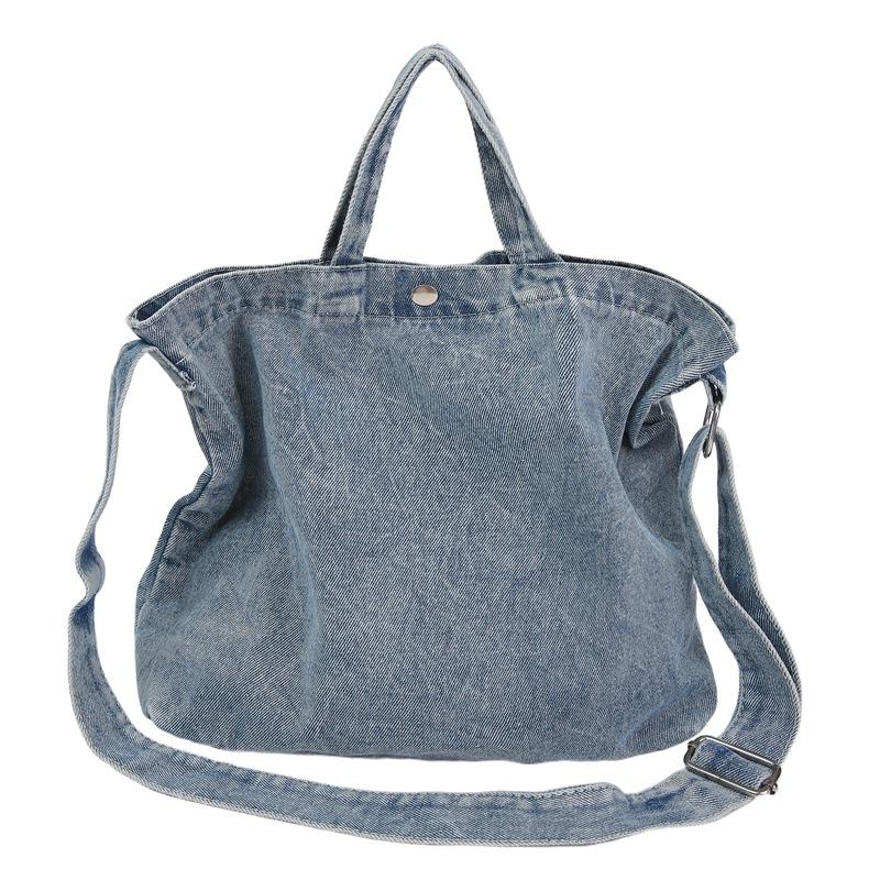 Korean Version of Simple Washed Denim Retro Large-capacity Men's and Women's Tutoring Bags Shopping Bags Shoulder Messenger Bags