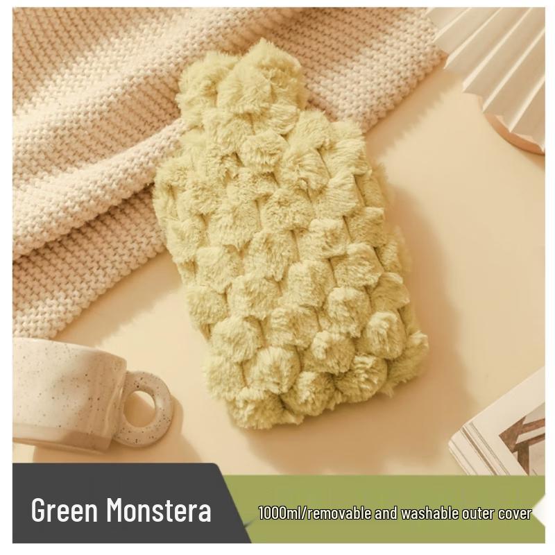Xiangwu 1000ml Hot Water Bottle with Faux Rabbit Fur Cover