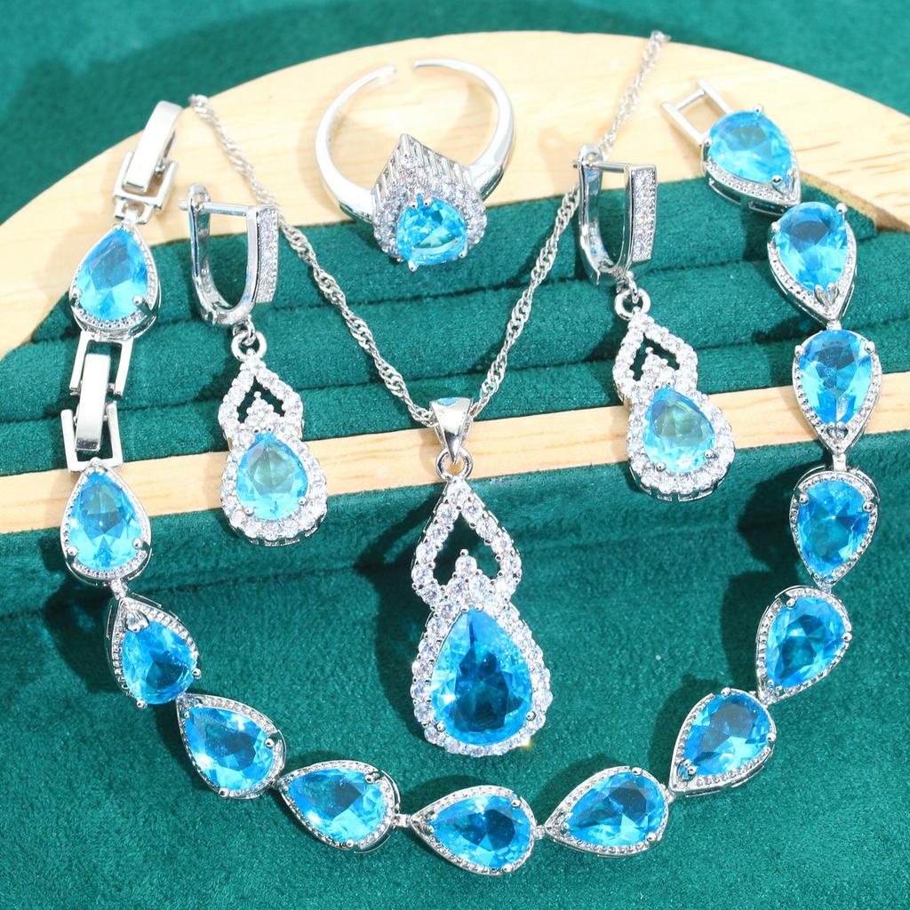Europe and The United States Dinner Party Dress Sets Noble Fashion Water Drop Zircon Suit Color Anti Allergy