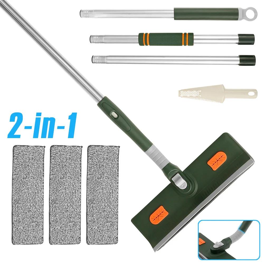 170CM Window Cleaning Tool Glass Squeegee with 4 Microfiber Pad Head Rotatable Shower Floor Cleaner Mop Household Cleaning Brush