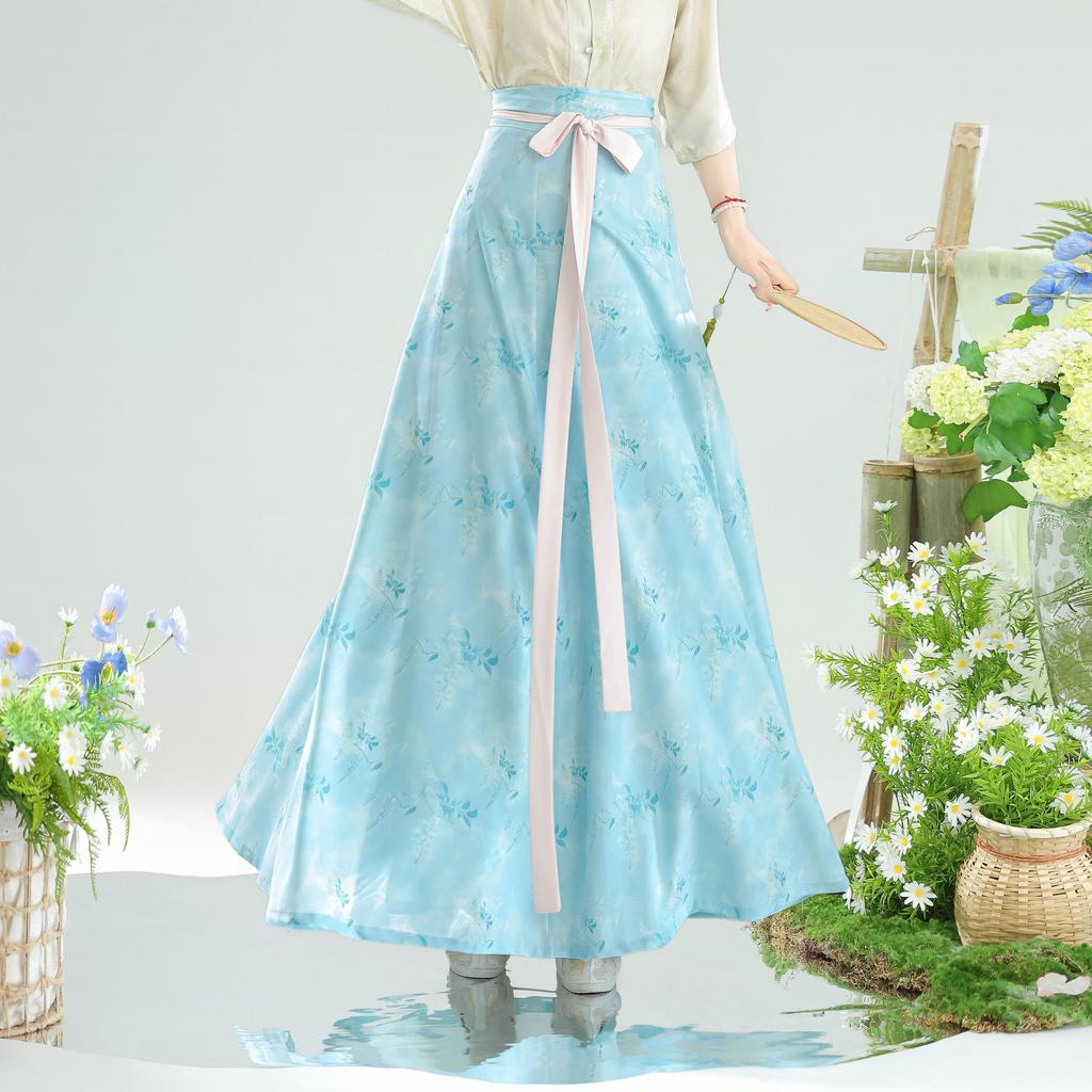 Chinese Tang Dynasty Style Hanfu Printed Tang Robe Top Waist Skirt Modified Daily Suit For Women