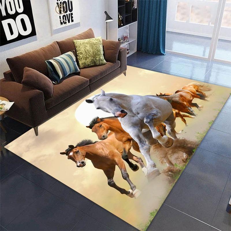 Farm Animal Horse Carpet Running Horse Print Area Rugs Non Slip Sofa Floor Mat Door Mat for Kids Boys Playroom Living Room Decor
