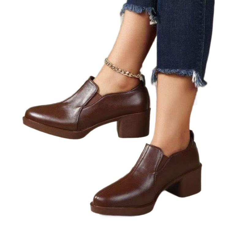 New Style Pointed-toe Thick-soled Heightening Shoes for Women, Anti-slip Shoes, Soft Leather Single Shoes