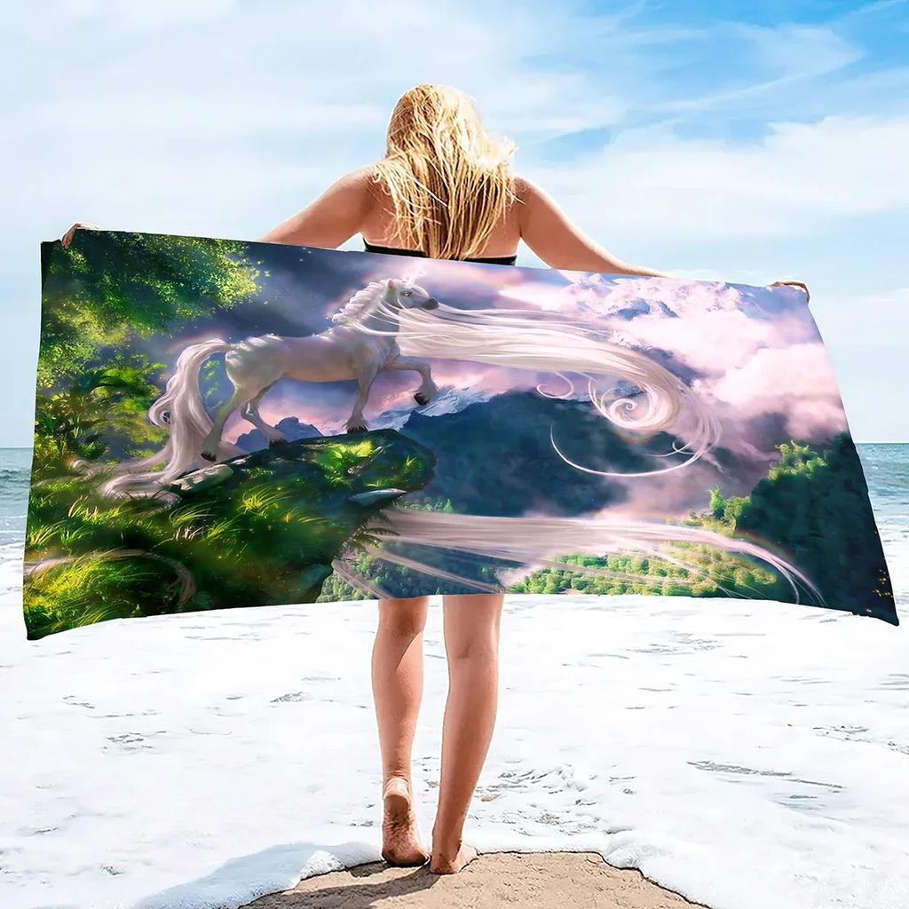 Unicorn Beach Towel,Cute Cartoon Microfiber Absorbent Soft Bath Towel Poncho Bath robe Absorbent Towels for Pool Beach Bathroom
