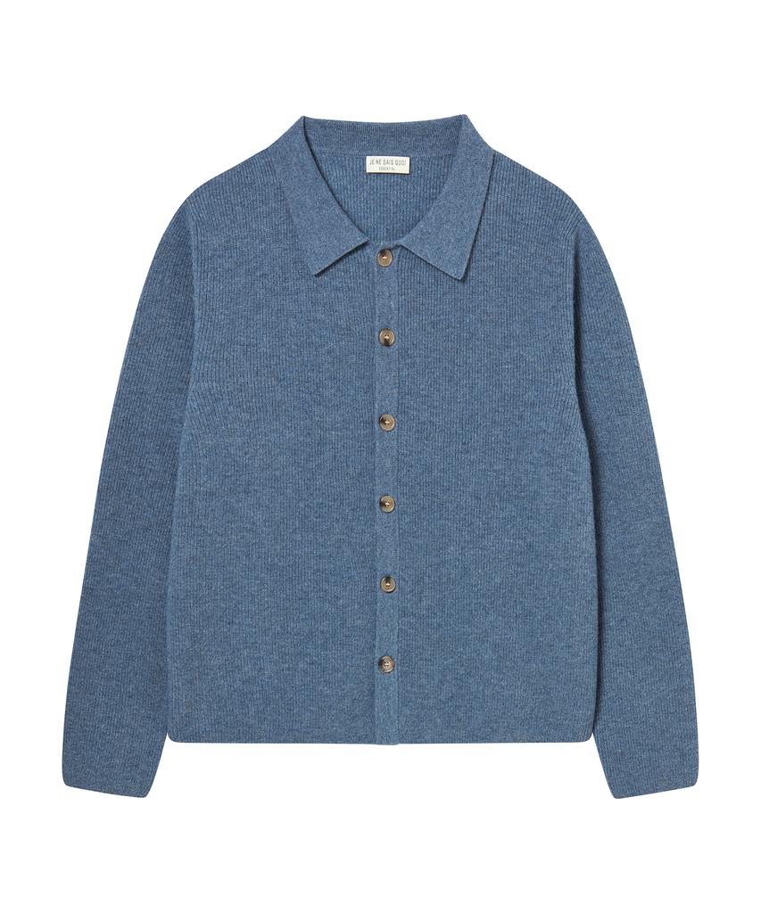 JE NE SAIS QUOI [Uni] Lip Collar Cashmere Cardigan_ Gray Blue