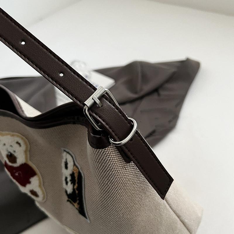 Vintage Bear Cartoon Tote Bag Large Capacity Commuter Women Shoulder Bag Fashionable Versatile Teenagers Girls School Bag