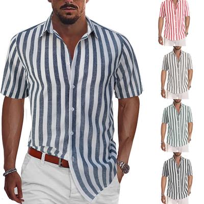 Herren Hawaiian Button Down Sommer Streifen Hemden Männer Strand Casual Kurzarm Tops