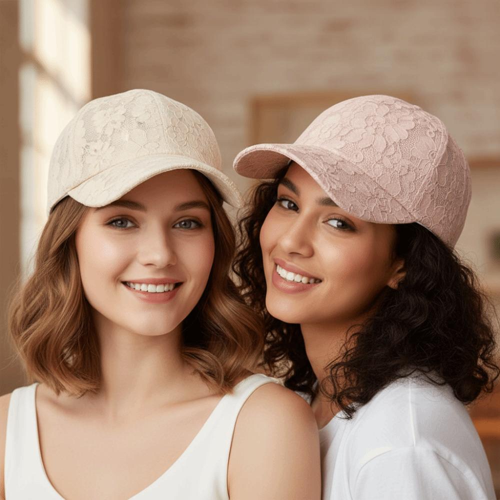Adjustable Mesh Baseball Hat Hollow Outdoor Sun Hat Fashion Floral Lace Baseball Cap For Women