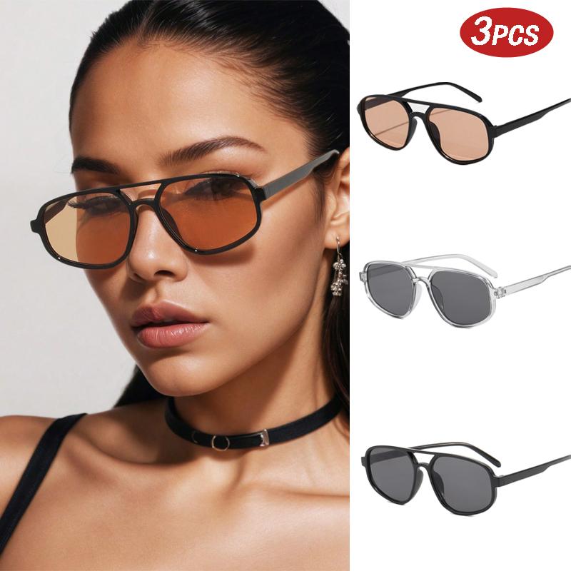

3Set Fashion Simple Square Sunglasses Women Vintage Double Bridge Sun Glasses Ins Trending Colorful Uv400 Eyeglasses Unisex