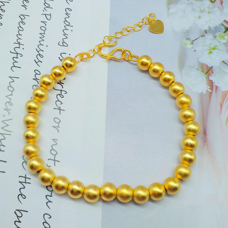 Браслет из 6-ти матовых трансферных бусин - Желтая латунь с золотым покрытием, Простые модные женские украшения Smooth Transfer Bead Bracelet (5mm)