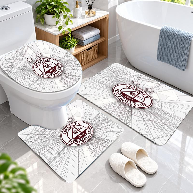 3Pcs Flannel Toilet Mat Set Aberdeen FC Bathroom Rug Bath Carpet Non Slip Home Decor