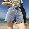 Women's Apricot High-Waisted Wide-Leg Denim Shorts - Korean Style A-Line for Summer 2026