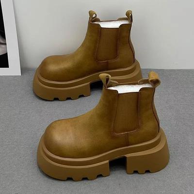 Fashion Platform Women Ankle Boots Leather Mid Heels Shoes Woman 2025 Trend Snow Boots Designer Goth Winter New Motorcycle Boots Mujer