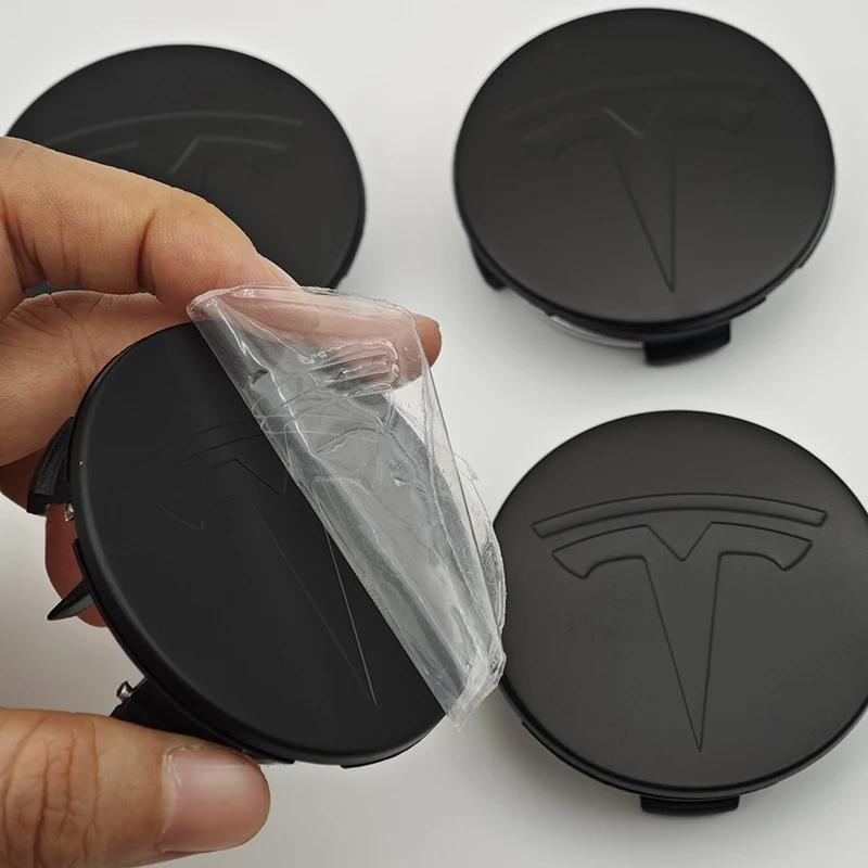 Car Sticker 2025 New Tesla 4pcs 56mm Matte Black Car Wheel Center Caps Emblem Original Rims Hub Cover Logo For Tesla Model 3 Y X