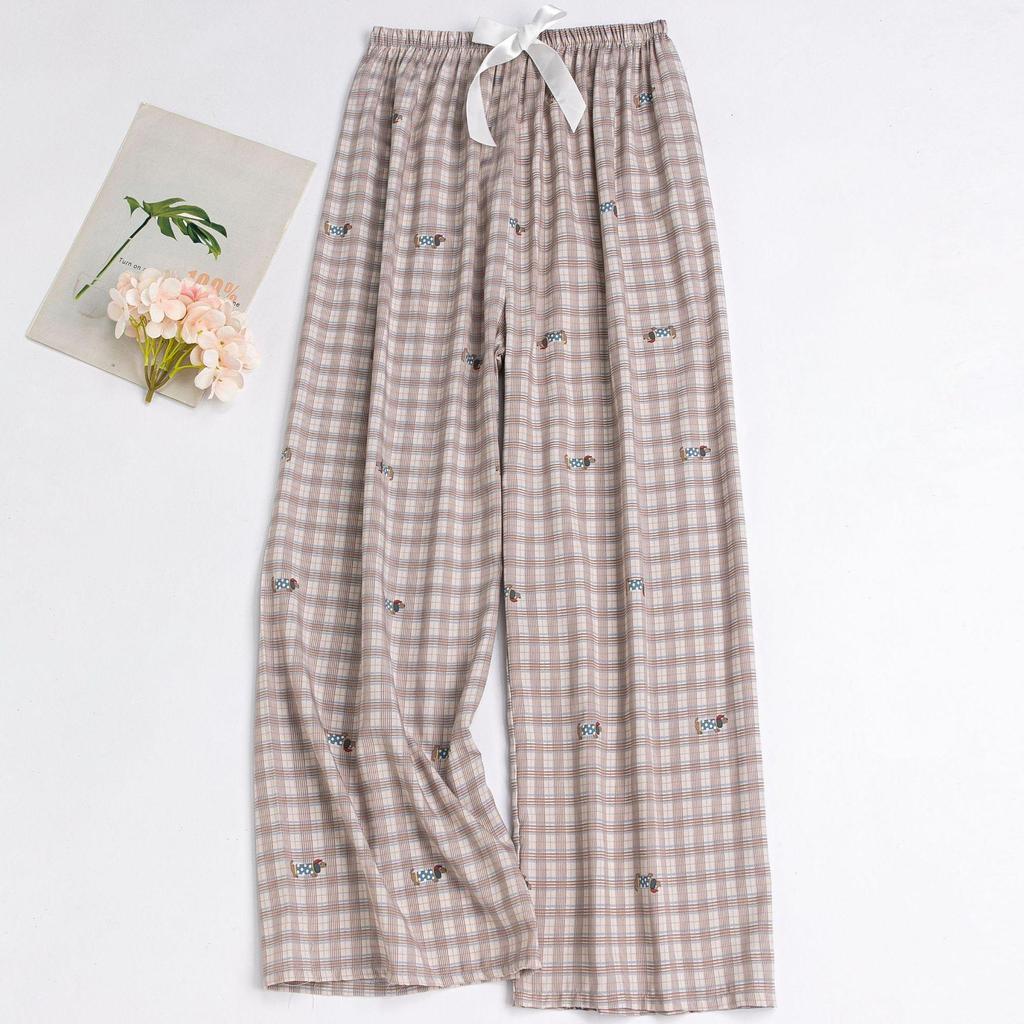 Women's Floral Cotton Silk Pajama Pants, Mosquito Repellent, Outdoor & Home Wear, Plus Size, Lightweight Summer Style.