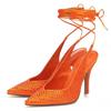 Fashion Summer Rhinestone 10cm High Heel Sandals Women Party Wedding Bride Shoes Large 34-43 Red Orange Blue Satin Banquet Female Shoes