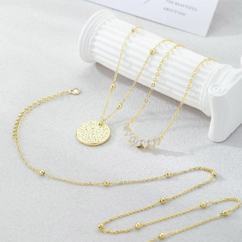 Trendy Multilayered Necklace for Women Handmade Layering Disc Circle Pendant Neckchain Stylish Neckwear Accessories