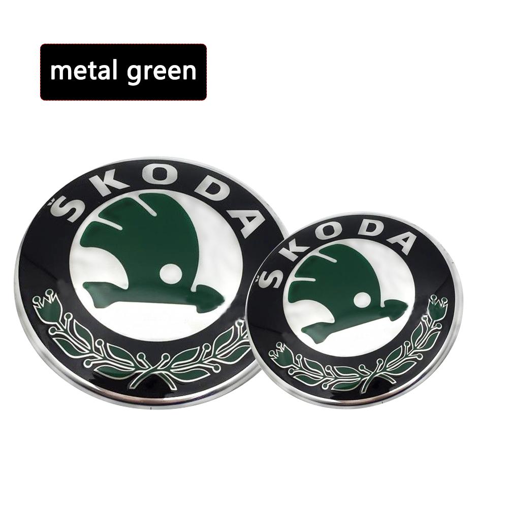 2Pcs 80MM/90MM 3D Car Emblem Badge Hood Front Rear Trunk Logo For Skoda Fabia 1 2 Octavia A7 RS Superb Rapid Yeti Karoq Vision