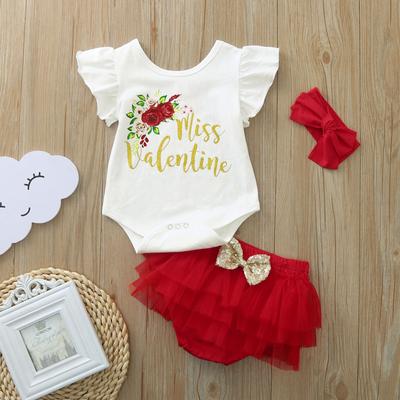 Nouveau-né Bébé Saint-Valentin Grenouillère Jupe Bandeau 3 Pièces Tenues
