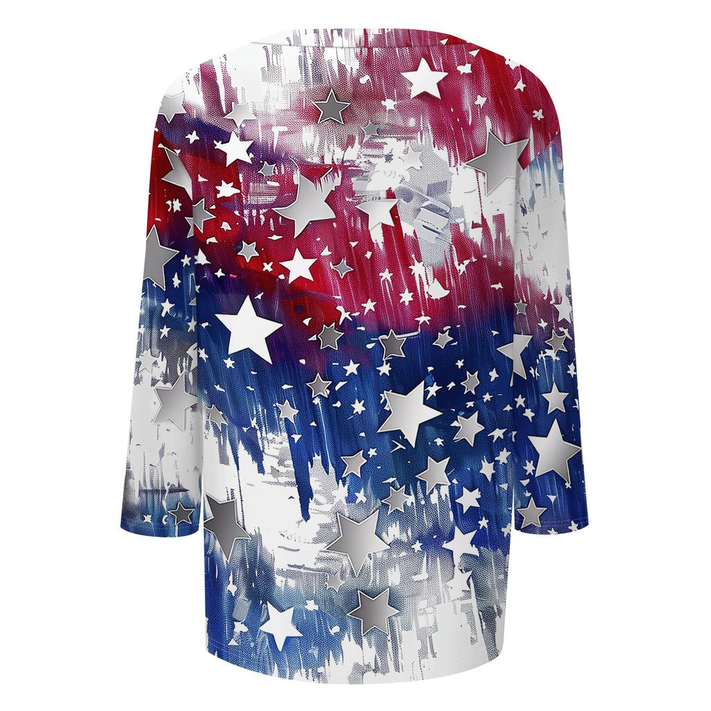 Women's Tops Three-quarter Sleeve Shirt V-neck Loose Casual Shirt Print T-shirt