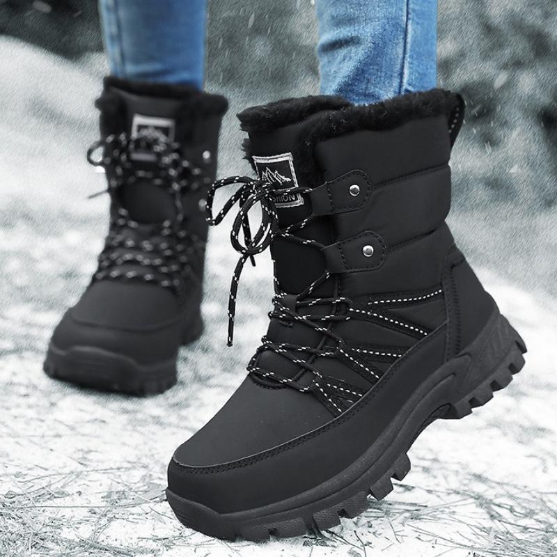 Women Plush Cotton Shoes High-top Snow Boots Warm Winter Outdoor Sneakers Wear-resistant Boots Winter Anti-slip Shoes