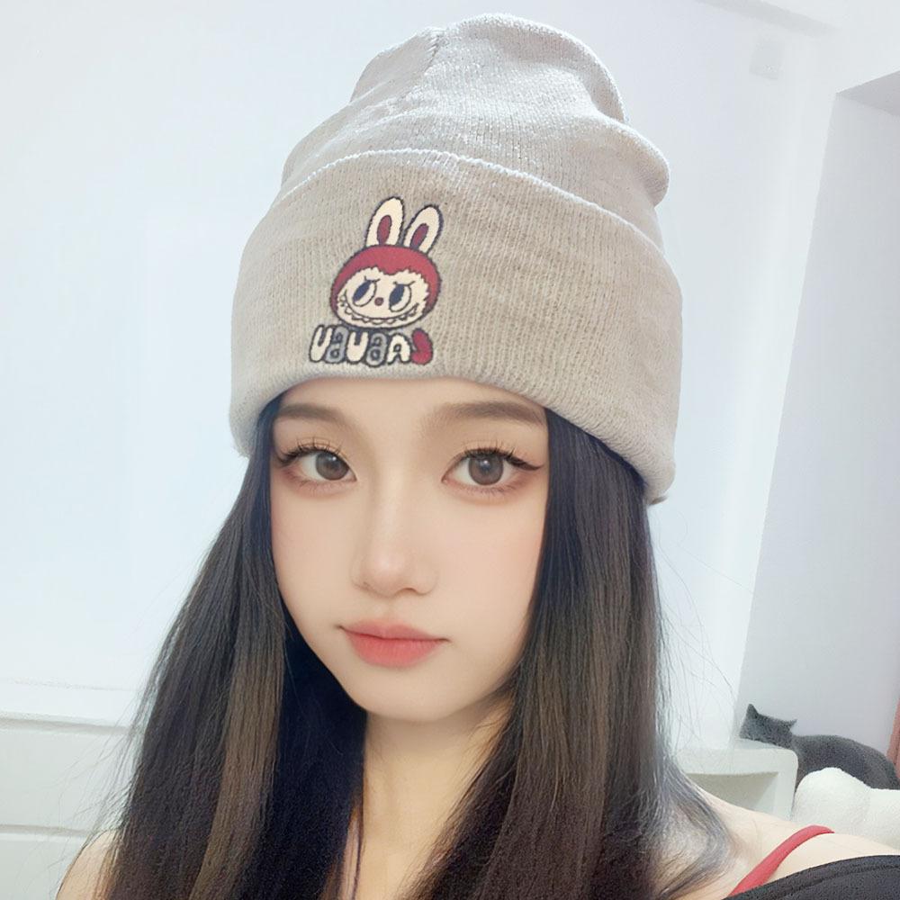 Autumn and winter trendy cartoon knitted hats for men and women labubu Embroidered student knit hat, warm hat